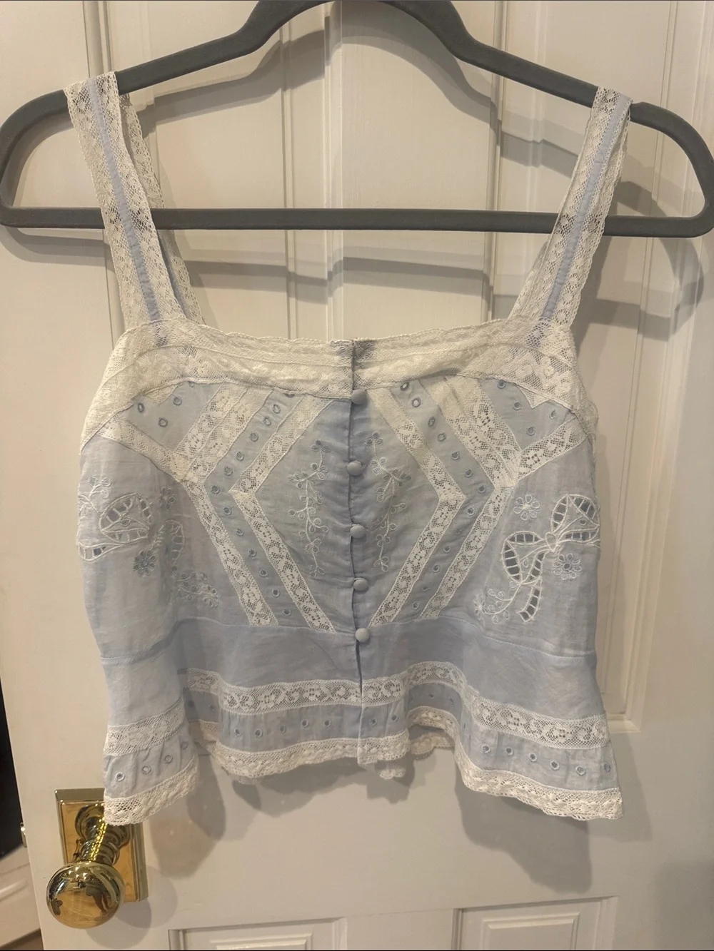 LOVESHACKFANCY - PRUITT COTTON EMBROIDERED TOP - PALE BLUE, size 4 - Picture 2 of 12